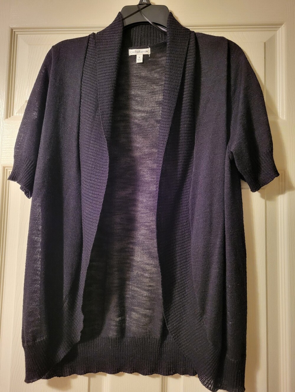 Croft&Barrow Short-Sleeve Open Knit Cardigan, Black, Medium